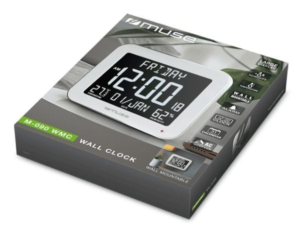Muse M-090 WMC, Vegg/bord, Digital klokke, Rektangel, Hvit, LCD, Batteri, DC