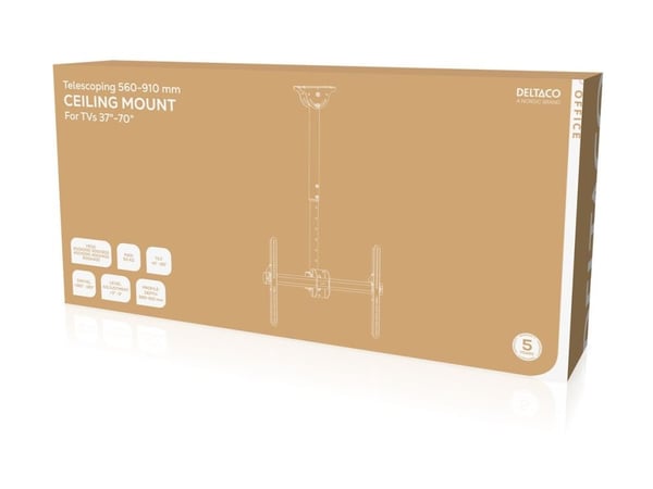 DELTACO Office - Monteringssett (takmontering) - full motion, telescopic - for flatpanel - 560 - 910 mm - svart - skjermstørrelse: 37"-70"