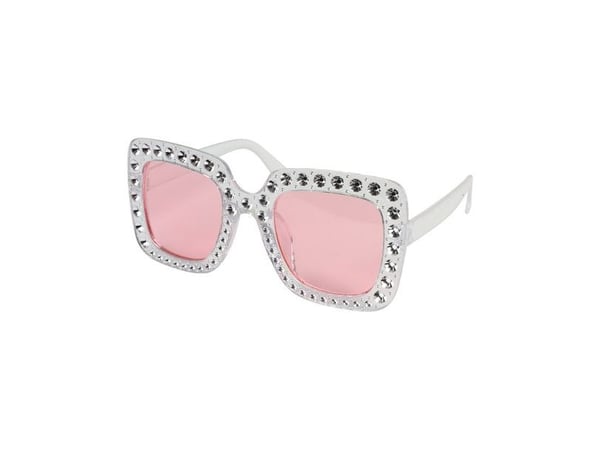 Hvite bling-bling briller med rosa glass