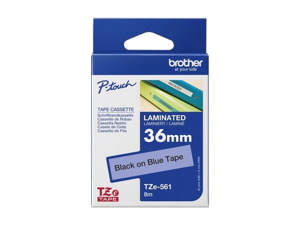 Brother TZe-561 - Sort på blått - Rull (3,6 cm x 8 m) 1 kassett(er) laminert teip - for P-Touch PT-3600, 550, 9200, 9400, 9500, 9600, 9800, D800; P...