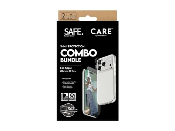 CARE by PanzerGlass - 3-in-1 Protection Combo Bundle - baksidedeksel for mobiltelefon - polykarbonat, termoplast-polyuretan (TPU) - blank - for App...