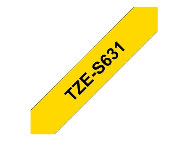 Brother TZe-S631 - Ekstra sterk adhesiv - svart på gult - Rull (1,2 cm x 8 m) 1 kassett(er) laminert teip - for Brother PT-D210, D600, H110; P-Touc...
