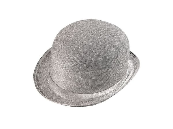 Sølv bowlerhatt med glitter