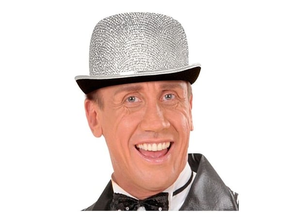Sølv bowlerhatt med glitter