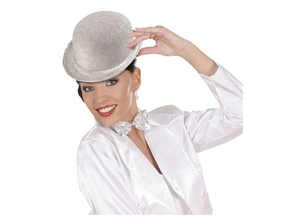 Sølv bowlerhatt med glitter