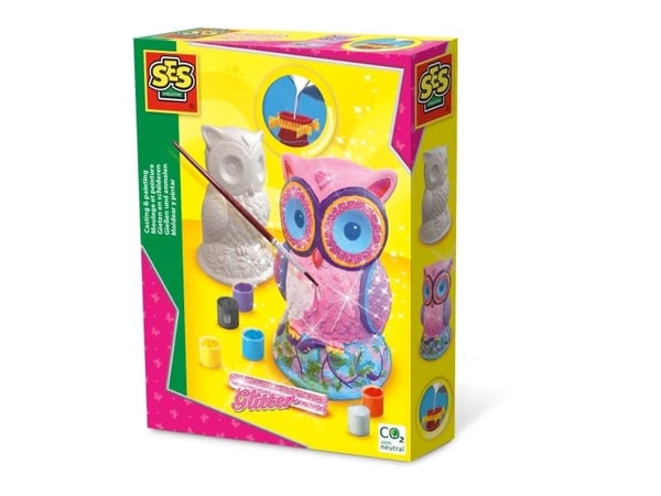 SES Creative Casting and painting - owl, Gipsgjutnings-/målarkit för barn, 5 År, Multifärg, 14 styck
