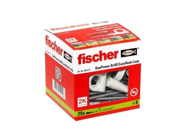 Fischer 564173, Skruekrok og veggpluggsett, Lettbetong, Murstein, Betong, Gipsfiberplate, Gipsplater, Plast, Grå, Rød, Torx, TX20