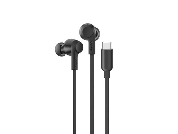 Belkin SoundForm ANC - Ørepropper med mikrofon - i øret - kablet - aktiv støydemping - USB-C - lydisolerende - svart