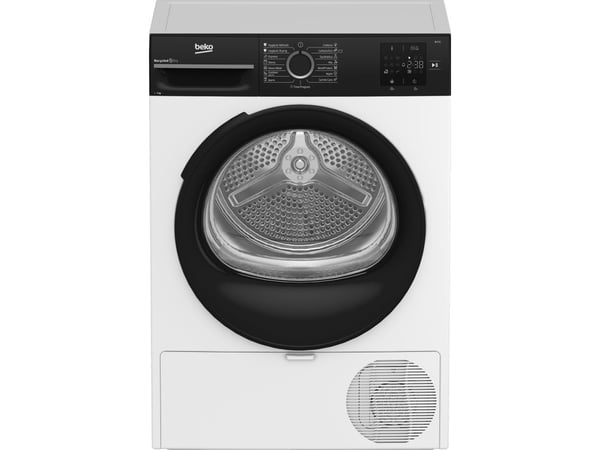 Beko BM3T37249WBB, Frittstående, Frontmatet, Varme pumpe, Hvit, Rotasjon, Berøringskontroll, Riktig/Høyre
