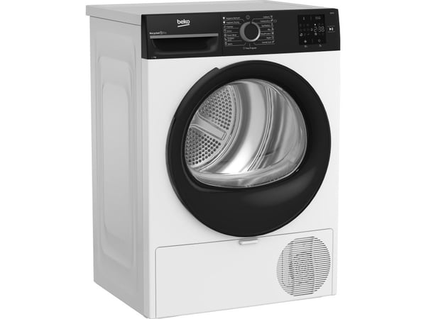 Beko BM3T37249WBB, Frittstående, Frontmatet, Varme pumpe, Hvit, Rotasjon, Berøringskontroll, Riktig/Høyre