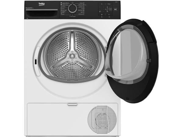 Beko BM3T37249WBB, Frittstående, Frontmatet, Varme pumpe, Hvit, Rotasjon, Berøringskontroll, Riktig/Høyre