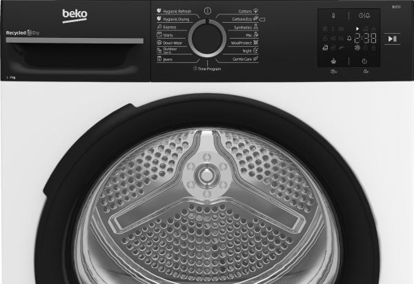 Beko BM3T37249WBB, Frittstående, Frontmatet, Varme pumpe, Hvit, Rotasjon, Berøringskontroll, Riktig/Høyre