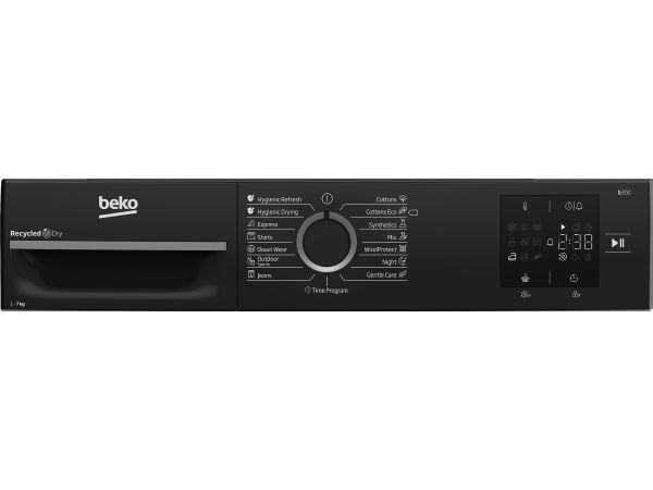Beko BM3T37249WBB, Frittstående, Frontmatet, Varme pumpe, Hvit, Rotasjon, Berøringskontroll, Riktig/Høyre