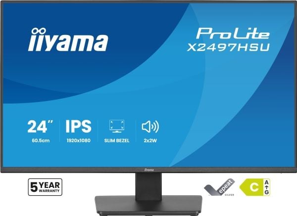 iiyama ProLite X2497HSU-B1 - LED-skjerm - 23.8" - 1920 x 1080 Full HD (1080p) @ 120 Hz - IPS - 350 cd/m² - 1500:1 - 4 ms - HDMI, DisplayPort - høyt...