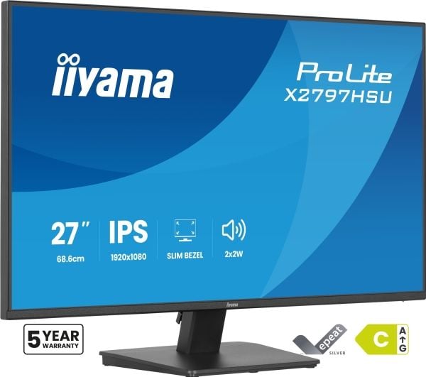 iiyama ProLite X2797HSU-B1 - LED-skjerm - 27" - 1920 x 1080 Full HD (1080p) @ 120 Hz - IPS - 350 cd/m² - 1500:1 - 4 ms - HDMI, DisplayPort - høytta...