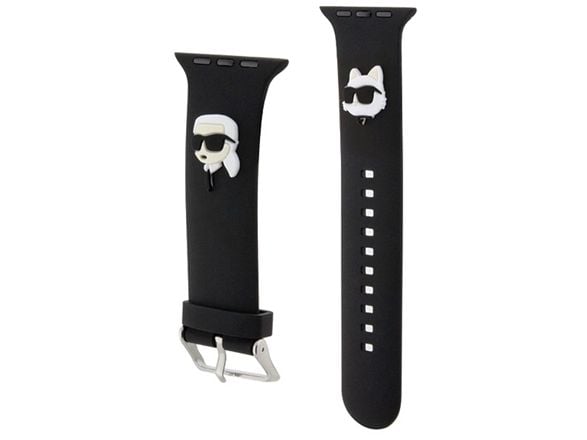 Karl Lagerfeld Pasek KLAWLSLKCNK Apple Watch 42/44/45/49mm musta ranneke 3D kumi Karl&amp;Choupette Päätteelle