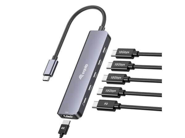 Varustussovitin USB-C->HDMI/3xUSB-C/USB PD 4K/ 60Hz 0.25m Alumiini.