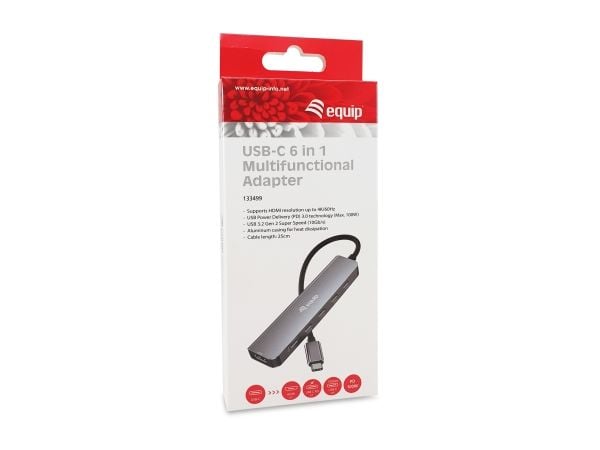 Varustussovitin USB-C->HDMI/3xUSB-C/USB PD 4K/ 60Hz 0.25m Alumiini.