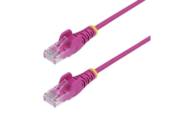Startech - Koblingskabel - RJ-45 (hann) til RJ-45 (hann) - 25 cm - 3.6 mm - UTP - CAT 5/5e/6 - IEEE 802.3bt - halogenfri, uten hindringer, rett - rosa