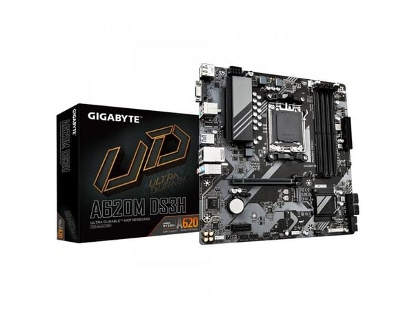 Gigabyte A620M DS3H - 1.0 - moderkort - micro ATX - Socket AM5 - AMD A620 Chipuppsättning - USB 3.2 Gen 1, USB-C 3.2 Gen 1 - Gigabit LAN - inbyggda...