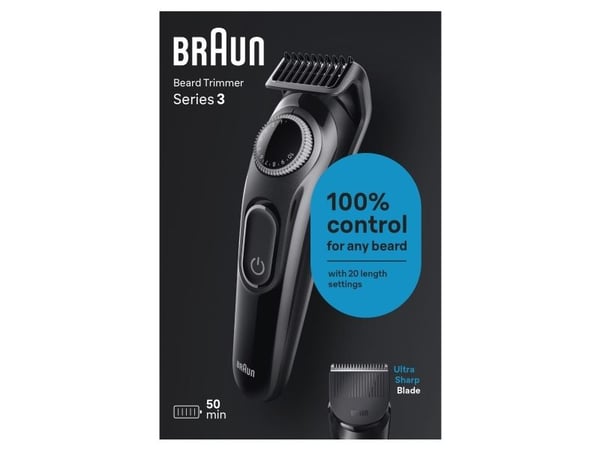 Braun BeardTrimmer 3 BT3400, Vaskbar, Batteri, Svart
