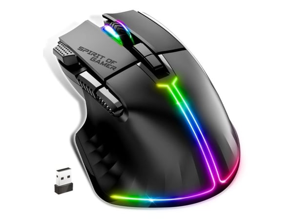 Spirit of Gamer PRO M5 DARK WIRELESS, Oikeakätinen, Optinen, RF Wireless + Bluetooth + USB Type-C, 8000 DPI, musta