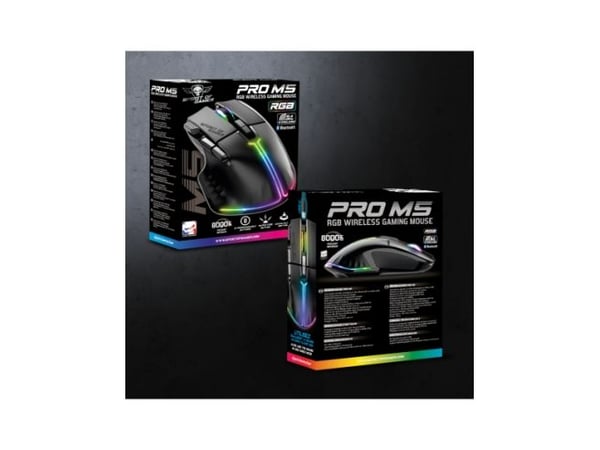 Spirit of Gamer PRO M5 DARK WIRELESS, Oikeakätinen, Optinen, RF Wireless + Bluetooth + USB Type-C, 8000 DPI, musta