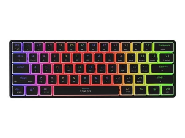 Genesis Thor 660 G2 - Tastatur - 60% - compact - bakgrunnsbelyst - trådløs - Bluetooth 5.0, USB, 2.4 GHz - QWERTY - USA - tastsvitsj: Gateron Brown...