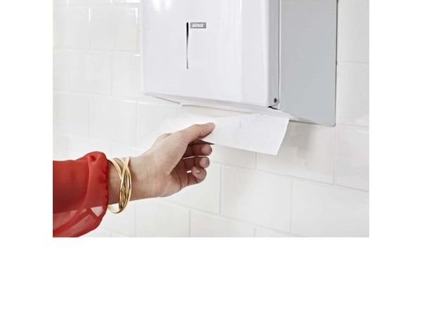 Dispenser, Katrin, Maxi, 13,2x27,5x33cm, hvid, rustfrit stål, til håndklædeark maks dybde 11 cm o...