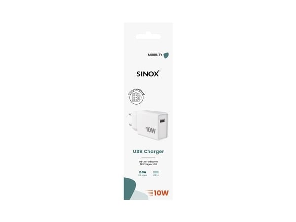 Sinox 230V USB-A-laturi 5W. Valkoinen