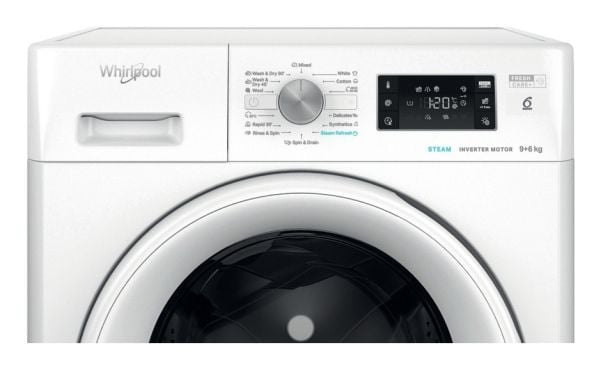 Whirlpool FFWDB 964489 WV EE, Frontmatet, Frittstående, Hvit, Venstre, Rotasjon, Berøringskontroll, 6 kg
