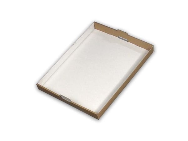 Kagemandsæske, Firkantet, 600 x 432 x 46 mm, Bølgepap B-flute, hvid/hvid bundt a 40 stk, palle a 120 - (40 stk.)
