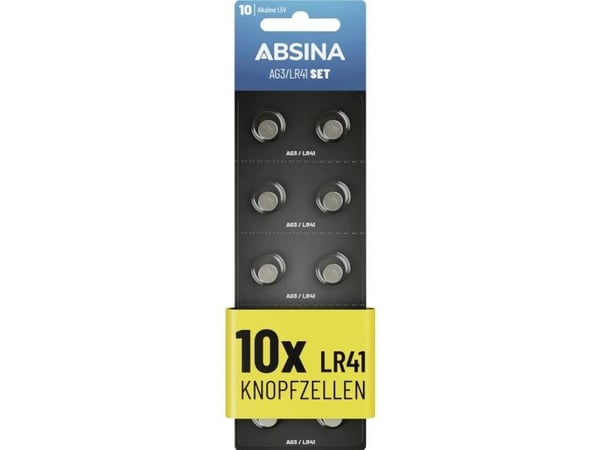 Absina knappcellebatteri AG 3 1,5 V, 10 stk alkali-mangan