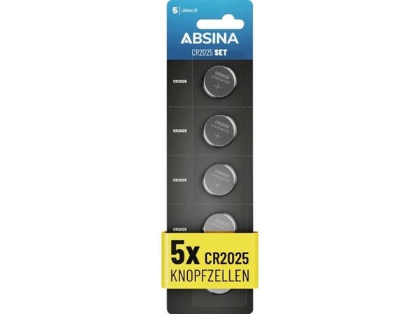 Absina knappcellebatteri CR2025 3 V 5 stk litium