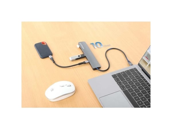 Manhattan 181167, Koblet med ledninger (ikke trådløs), USB 3.2 Gen 2 (3.1 Gen 2) Type-C, 100 W, Grå, Space Grey, Aluminium