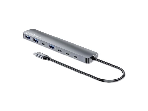 Manhattan 181167, Koblet med ledninger (ikke trådløs), USB 3.2 Gen 2 (3.1 Gen 2) Type-C, 100 W, Grå, Space Grey, Aluminium