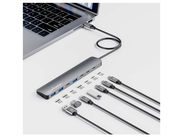 Manhattan 181167, Koblet med ledninger (ikke trådløs), USB 3.2 Gen 2 (3.1 Gen 2) Type-C, 100 W, Grå, Space Grey, Aluminium
