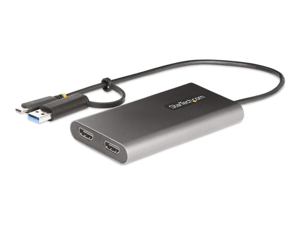 Startech USB-C to Dual-HDMI Adapter, USB-C or A to 2x HDMI, 4K 60Hz, 100W PD Pass-Through, 1ft (30cm) Built-in Cable, External Video Graphics Adapt...