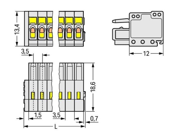 Wago 734-105, 19.7 mm, 18.6 mm, 13.4 mm