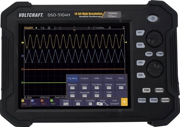 VOLTCRAFT DSO-5104H Batteri, Digitalt Oscilloskop, Håndholdt Oscilloskop (Scope Meter) 100 MHz 4-kanals 1 GSa/s 40 Mpts 14 Bit Digital Memory (DSO)... VOLTCRAFT DSO-5104H Batteri, Digitalt Oscilloskop, Håndholdt Oscilloskop (Scope Meter) 100 MHz 4-kanals 1 GSa/s 40 Mpts 14 Bit Digital Memory (DSO)...