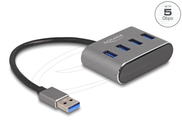 Delock 4 porter USB 3.2 Gen 1 hub med USB Type-A-tilkobling – USB Type-A-kontakter på toppen