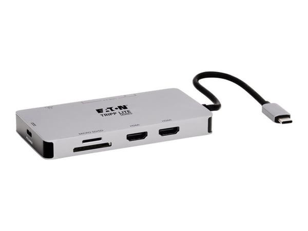 Eaton Tripp Lite Series USB-C Dock, Dual Display - 4K 60 Hz HDMI, USB 3.2 Gen 1, USB-A Hub, GbE, Memory Card, 100W PD Charging, Gray - Dokkingstasj...