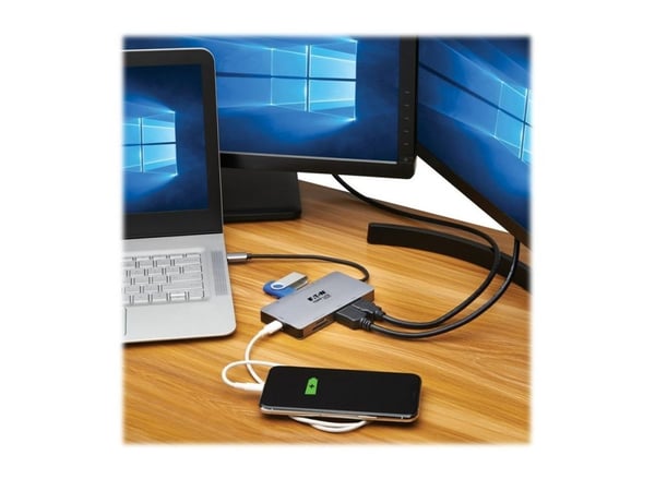 Eaton Tripp Lite Series USB-C Dock, Dual Display - 4K 60 Hz HDMI, USB 3.2 Gen 1, USB-A Hub, GbE, Memory Card, 100W PD Charging, Gray - Dockningssta...