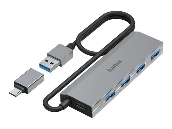 Hama Essential Line - Hubb - incl. USB-C adapter and power supply - 4 x USB 3.2 Gen 1 - skrivbordsmodell