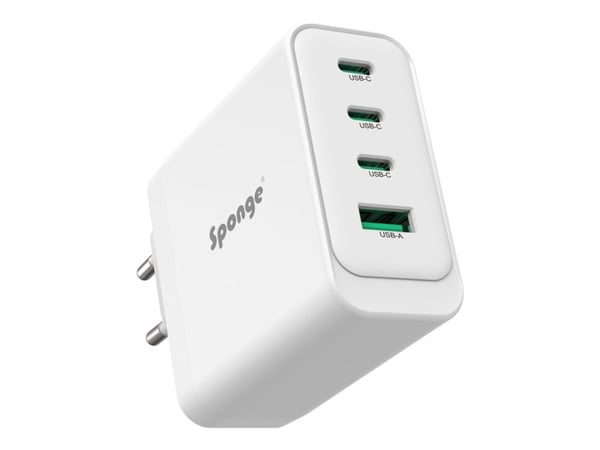 Sponge C4 - Strømadapter - GaN - 100 watt - 5 A - PD, QC - 4 utgangskontakter (3 x USB-C, USB)