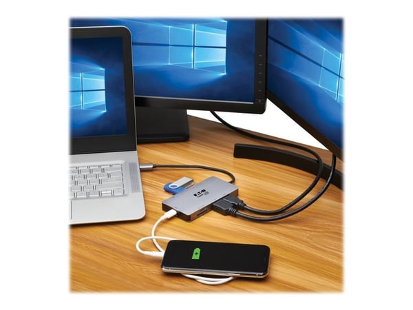 Eaton Tripp Lite Series USB-C Dock, Dual Display - 4K 60 Hz HDMI, USB 3.2 Gen 1, USB-A Hub, GbE, Memory Card, 100W PD Charging, Gray - Dockningssta...