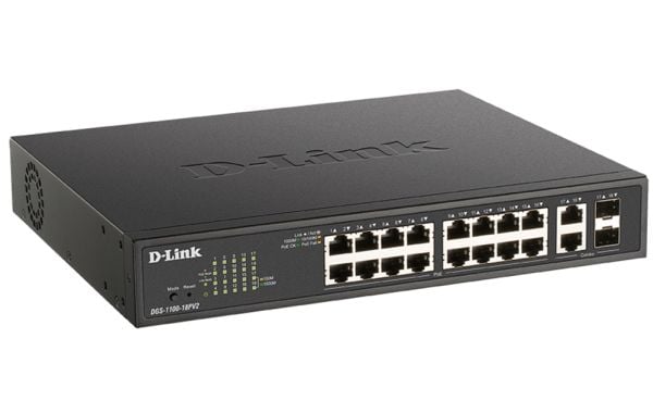 D-Link DGS 1100-18PV2 - Switch - smart - 16 x 10/100/1000 (PoE+) + 2 x kombo-Gigabit SFP - rackmonterbar - PoE+ (130 W)