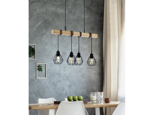 EGLO Townshend 5 langt bord, 4xE27, L700, sort/tre