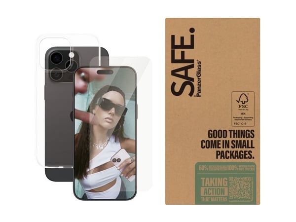 SAFE. by PanzerGlass - 2-i-1 beskyttelsespakke - baksidedeksel for mobiltelefon - termoplast-polyuretan (TPU) - gjennomsiktig - med Tempered Glass ...