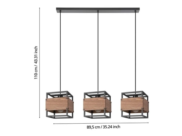 EGLO EVESHAM LANGBORD 3XE27 SVART TRE